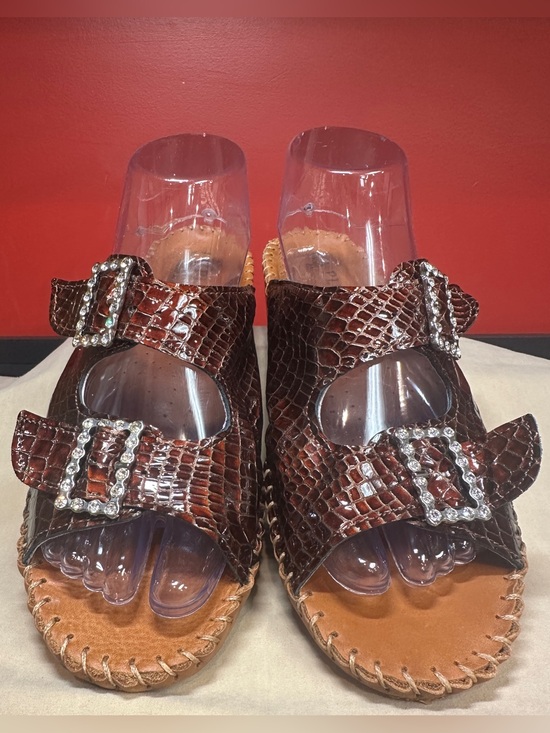 La Plume Shoes - La Plume Croc Embossed Leather Slide Sandals Adj Strap Women’s Sz Eu41/US10.5-11